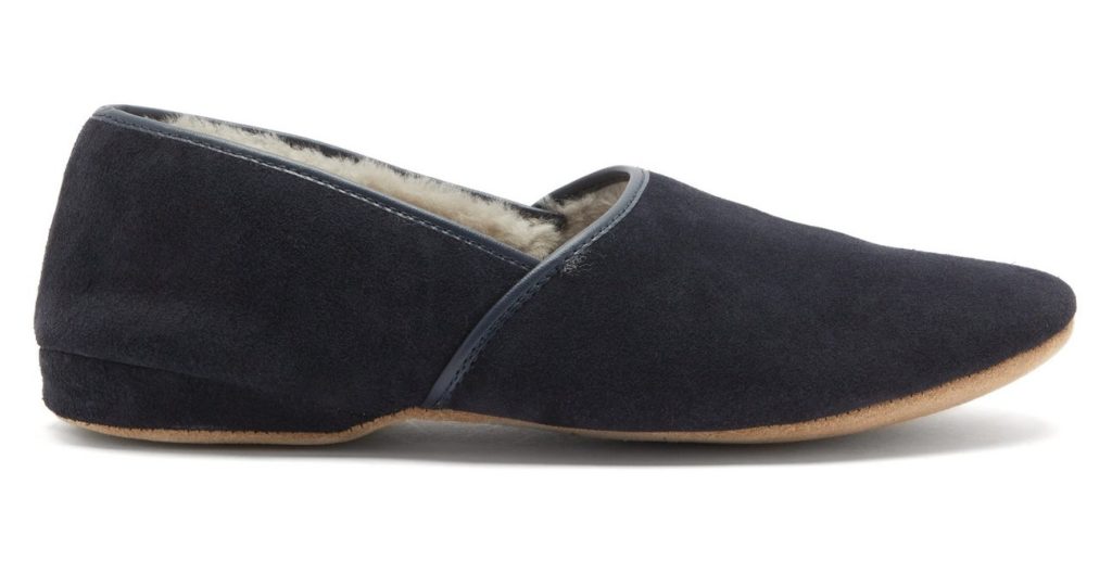 Navy Crawford shearling-lined suede slippers, Derek Rose