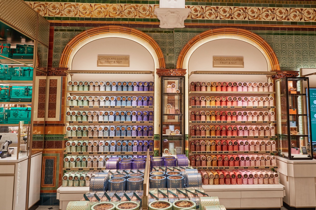 A Peacock Theme for Harrods Chocolate Corridor This Easter