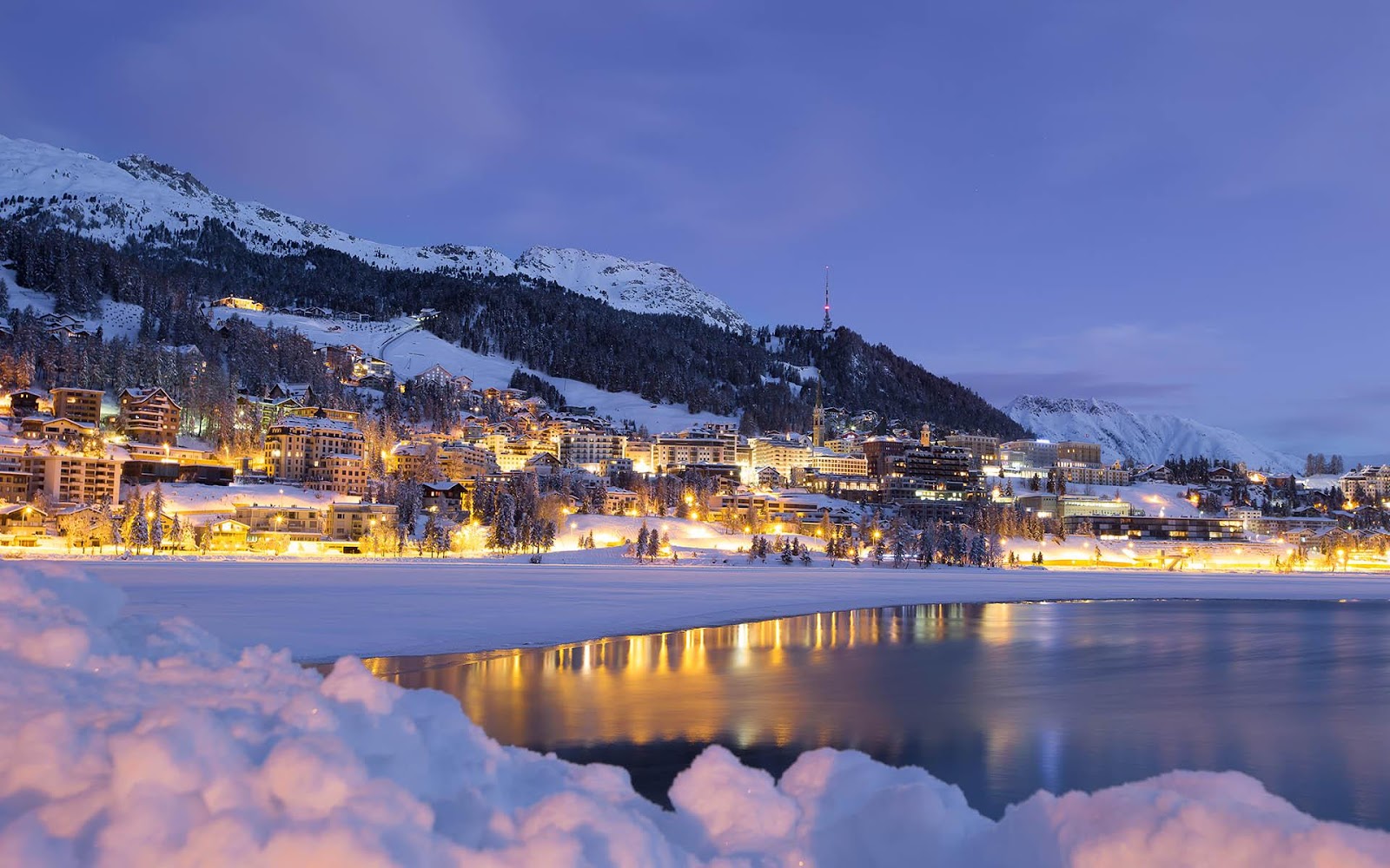 St Moritz, Switzerland, viewed from across the lake. 